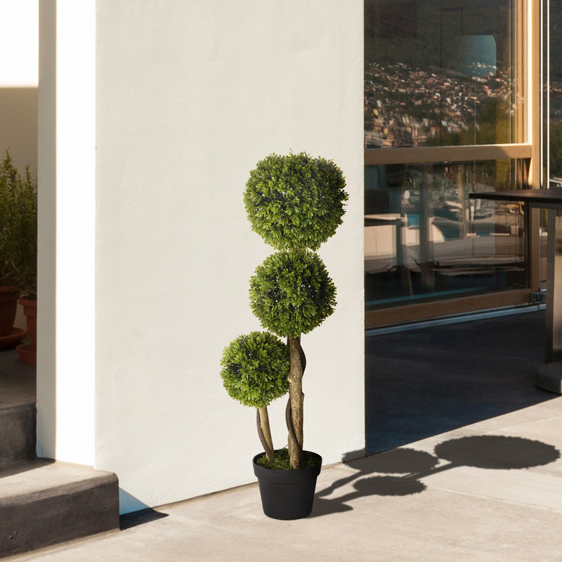 HOMCOM Potted Artificial Plants Boxwood Ball Topiary Trees Indoor Outdoor, 90cm