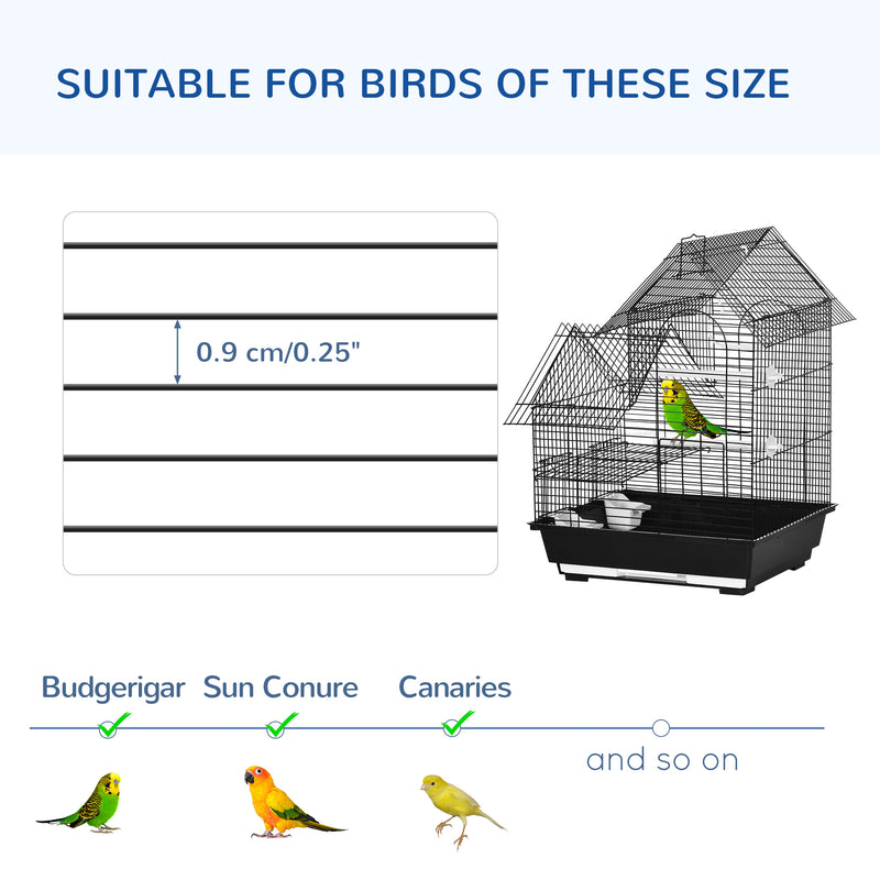 PawHut Metal Bird Cage, With Plastic Perch, Swing Ring, Handle, 39 x 33 x 47cm