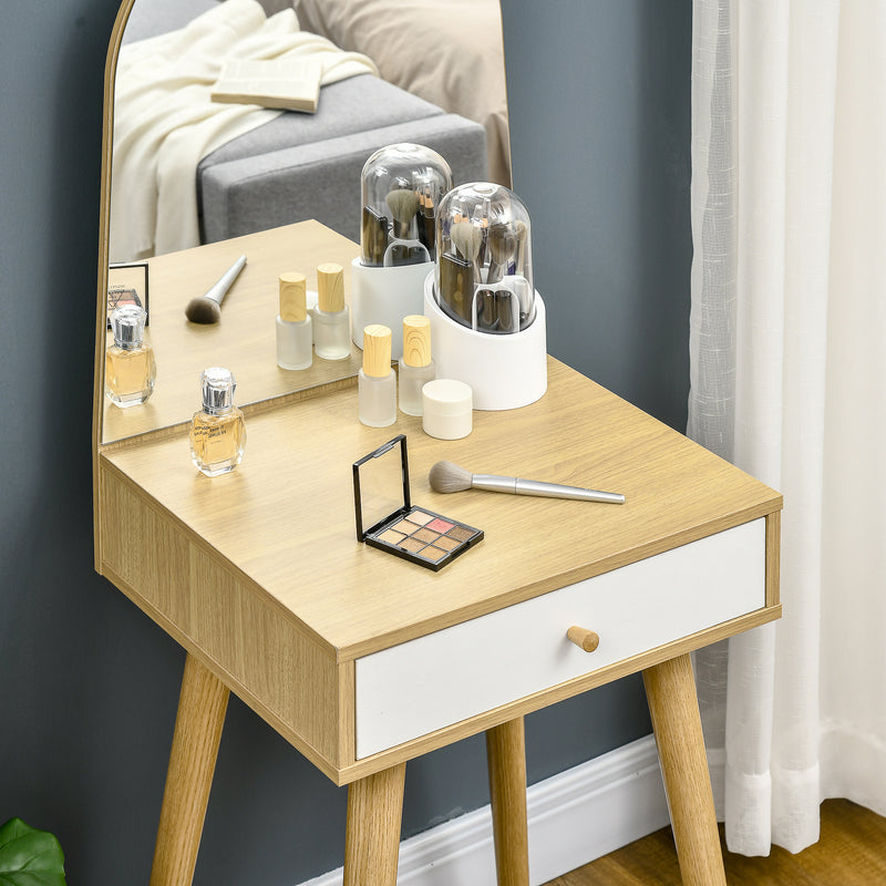 HOMCOM Dressing Table with Big Mirror, Makeup Desk with Drawer, Natural