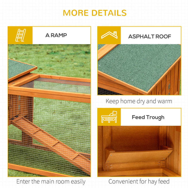 PawHut Rabbit Hutch and Run Outdoor w/ Sliding Tray Hay Rack Ramp, 156x58x68 cm