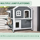 PawHut Wooden Cat House Cat Cave Pet Shelter Condos Outdoor Grey