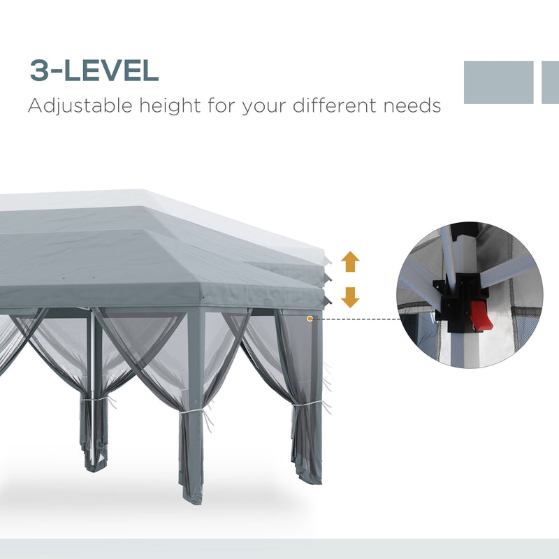 Outsunny 6 x 3m Pop Up Party Tent Canopy with 6 Removable Sidewalls Grey
