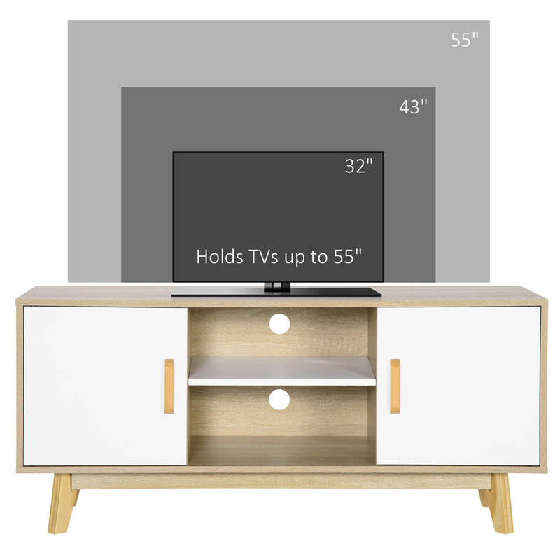 HOMCOM TV Cabinet Stand Entertainment Center w/ Storage for 55" TVs, Natural