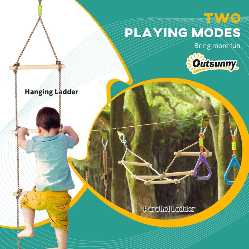 Outsunny Ninja Obstacle Course w/ Monkey Bar, Gym Ring, Climbing Rope, Ladder