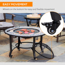 Outsunny Firepit on Wheels Fire Bowl W/ Grill Spark Screen Cover Fire Poker