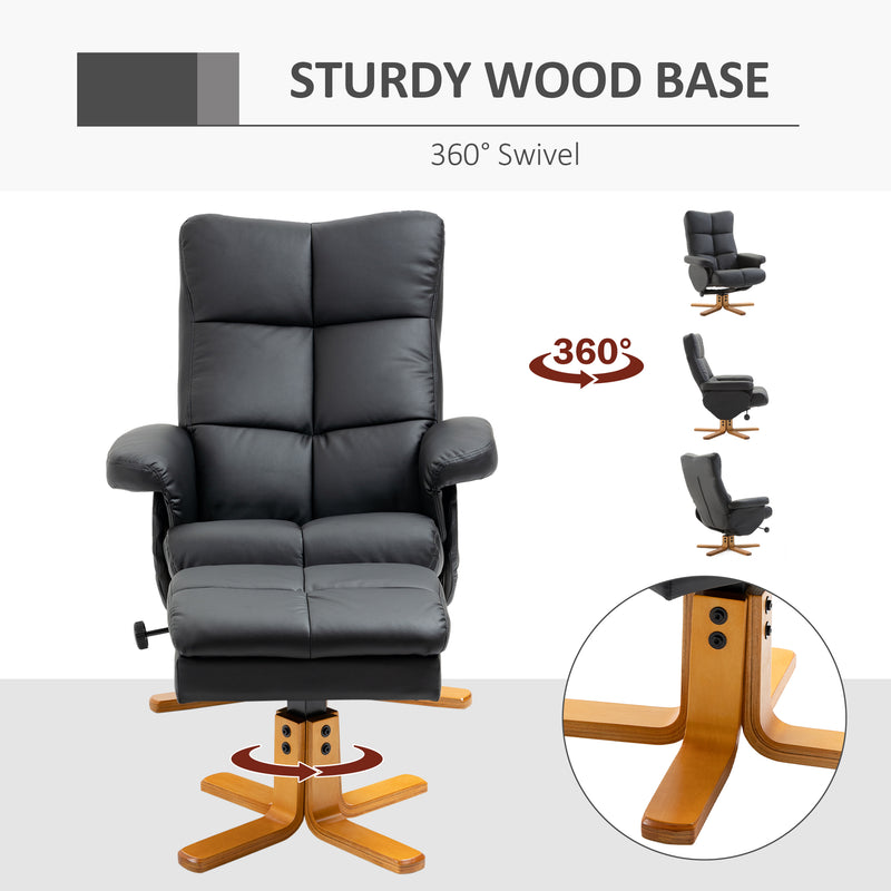 HOMCOM Recliner Chair and Footstool PU Leather Wooden Base Black