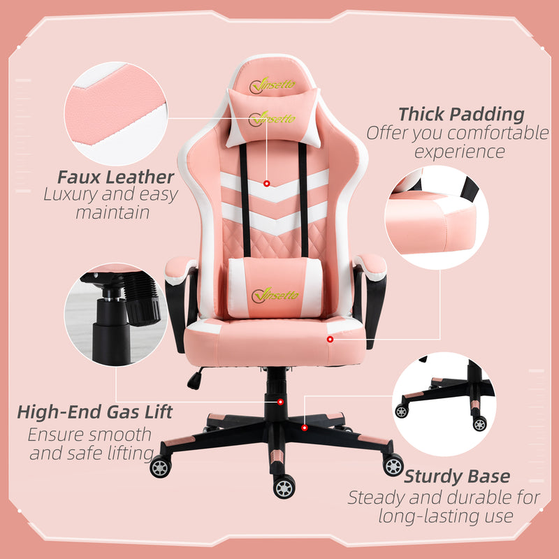 Vinsetto Racing Gaming Chair w/ Lumbar Support, Gamer Office Chair, Pink White