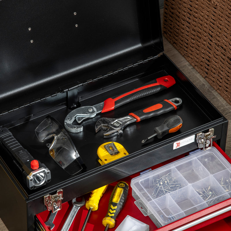 DURHAND Lockable 2 Drawer Tool Chest w/ Ball Bearing Slide Drawer 46cmx24cmx22cm