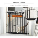 PawHut Dog Gate Pet Safety Gate W/ Cat Door Auto Close Pine Decor 74-80 cm Wide