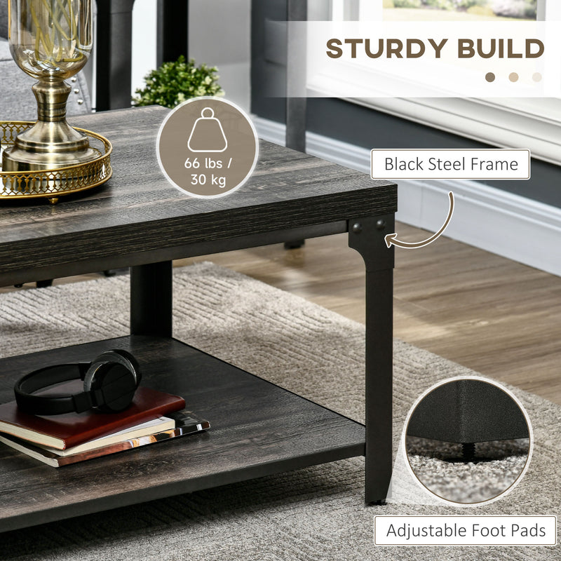 HOMCOM Rustic Coffee Table, 2-Tier Centre Table W/ Storage and Steel Frame