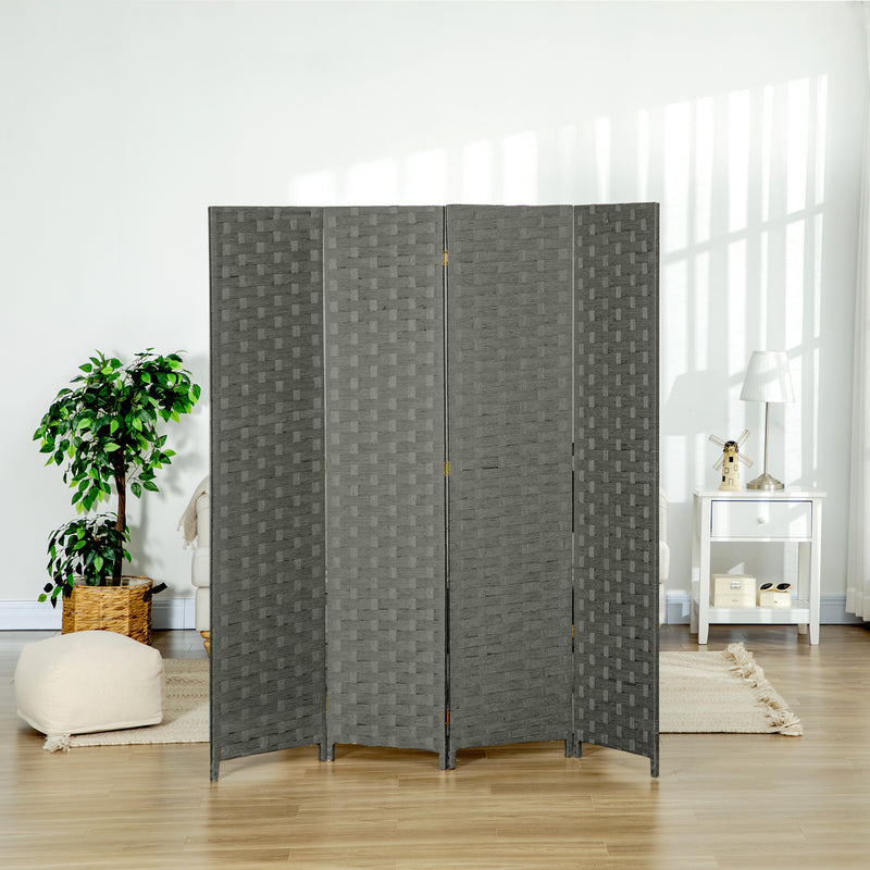 HOMCOM 4 Panel Folding Room Dividers for Wall, Privacy Screen Panels, Grey