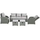 Outsunny 6pc Padded Outdoor Rattan Wicker 3-Seat Sofa Recliner Footstool Table - Light Grey
