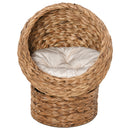 PawHut Wicker Cat House, Raised Cat Bed with Cylindrical Base, 42 x 33 x 52cm