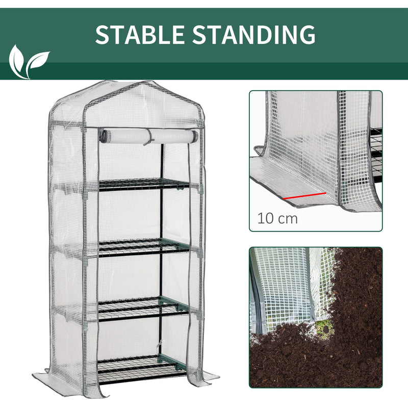 Outsunny Mini Greenhouse 4-Tier Portable Plant House Shed PE Cover, White