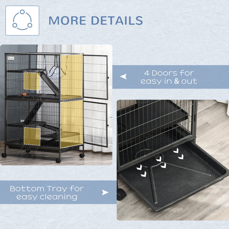PawHut Small Animal Cages for Chinchilla Ferret Kitten on Wheels W/ Hammock Tray