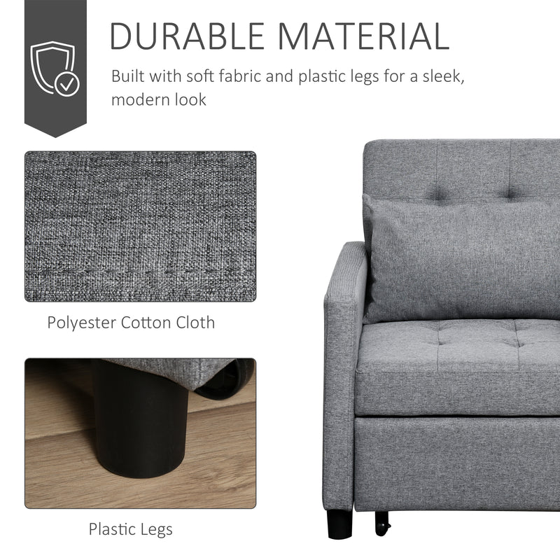 HOMCOM Convertible Single Sofa Bed with Tufted Upholstered Fabric, Grey