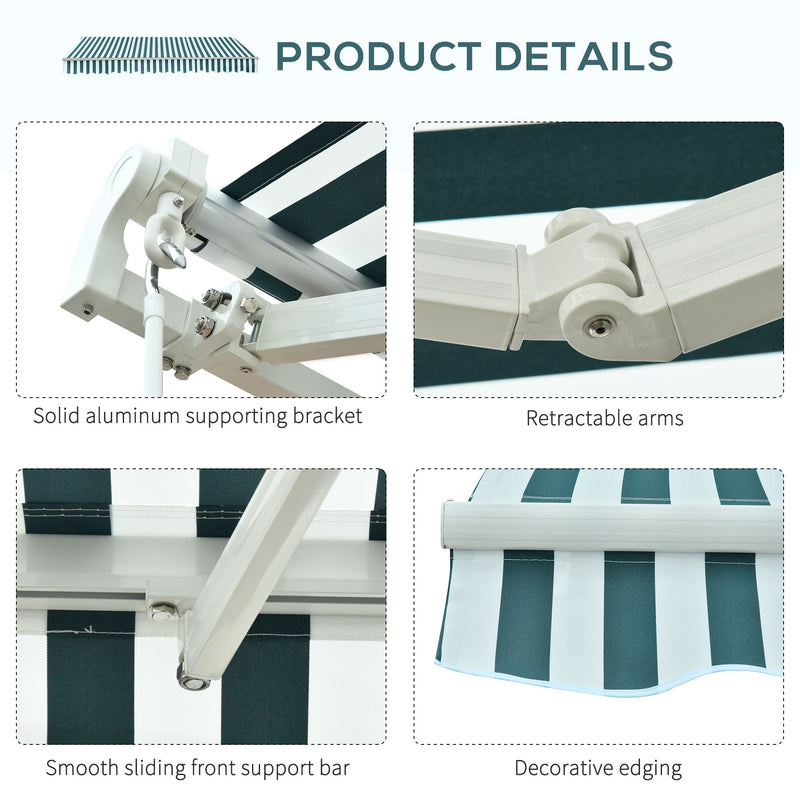 Outsunny Garden Sun Shade Canopy Retractable Awning, 3 x 2.5m, Green and White