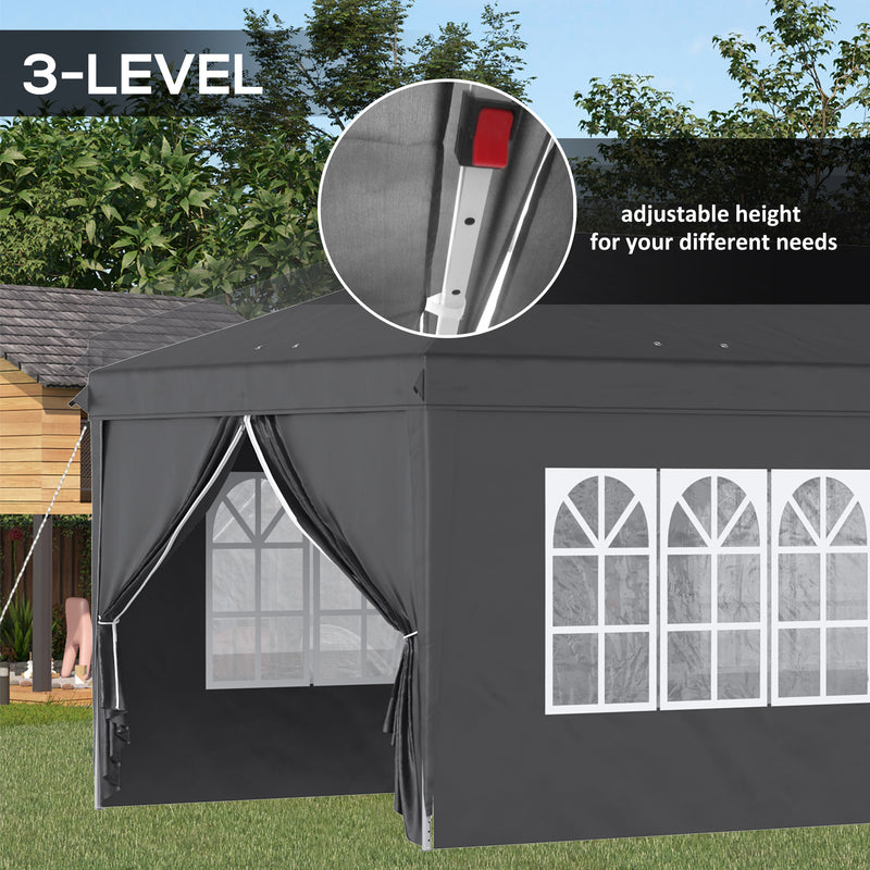 Outsunny 3 x 6m Pop Up Gazebo Height Adjustable Party Tent w/ Storage Bag Black