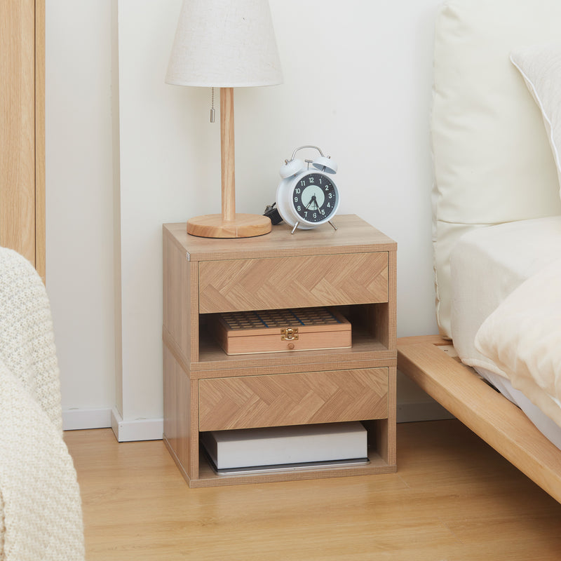 HOMCOM Floating Bedside Table Set of 2 Wall Mounted Nightstand W/ Drawer Natural