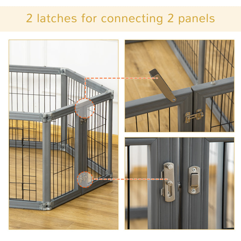 PawHut Dog Play Pen 6 Panel Pet Playpen Foldable Rabbit Guinea Pig Run w/ Door