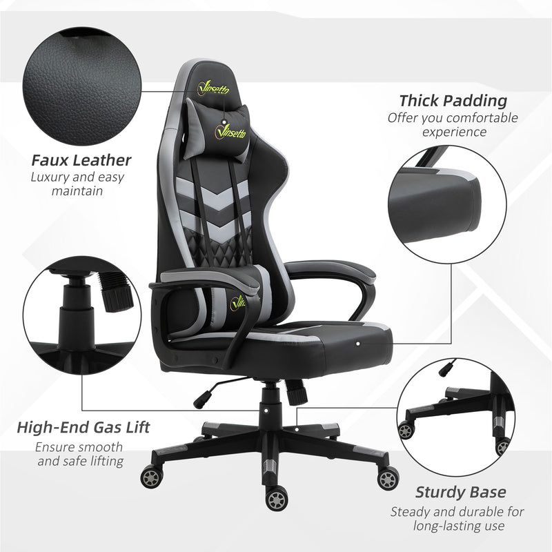 Vinsetto Racing Gaming Chair w/ Lumbar Support, Gamer Office Chair, Black Grey