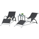 Outsunny 3 Pieces Lounge Chair Set Garden Sunbathing Chair w/ Table Black
