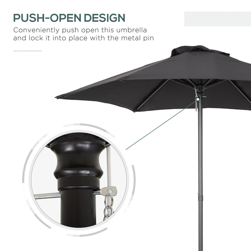 Outsunny 2m Parasol Patio Umbrella, Outdoor Sun Shade with 6 Ribs Black
