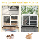 PawHut Wood Rabbit Hutch Bunny Cage Pet House Indoor W/ Tray Ramp, Grey