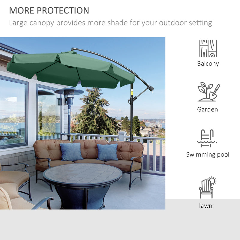 Outsunny 2.7m Garden Cantilever Banana Parasol Sun Shade w/ Crank, Green