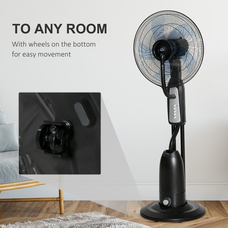 HOMCOM Pedestal Fan with Water Mist Spray Standing Fan w/ 2.8L Water Tank Black