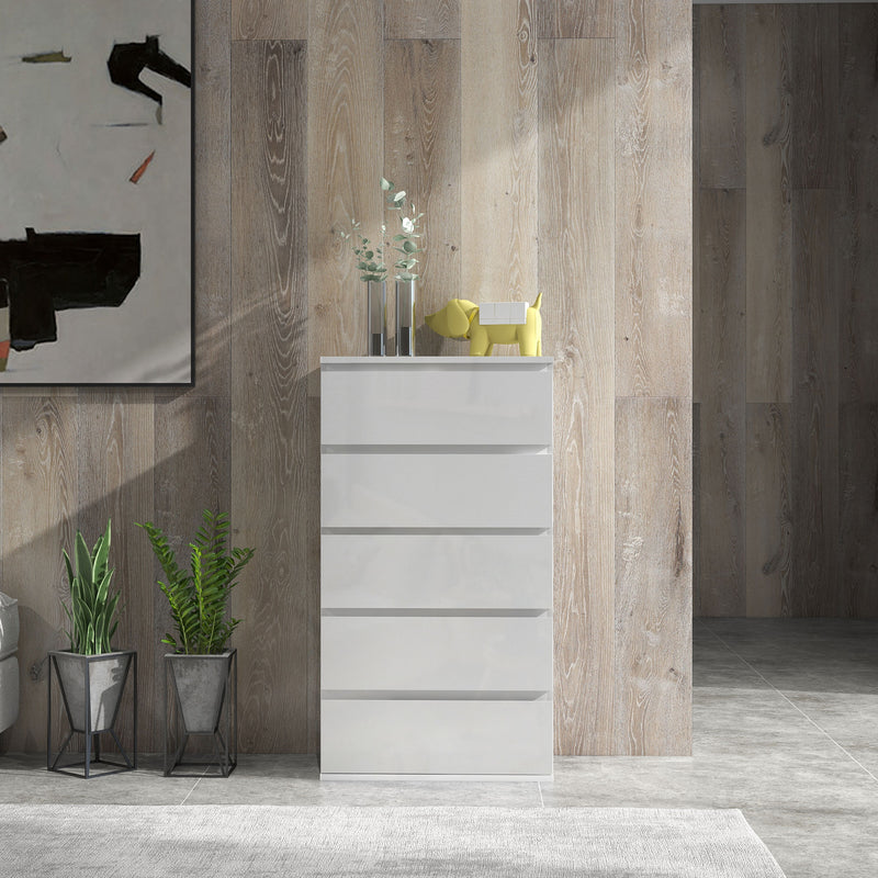 HOMCOM Bedroom Chest of Drawers, High Gloss 5 Drawers Dresser, Drawer Unit