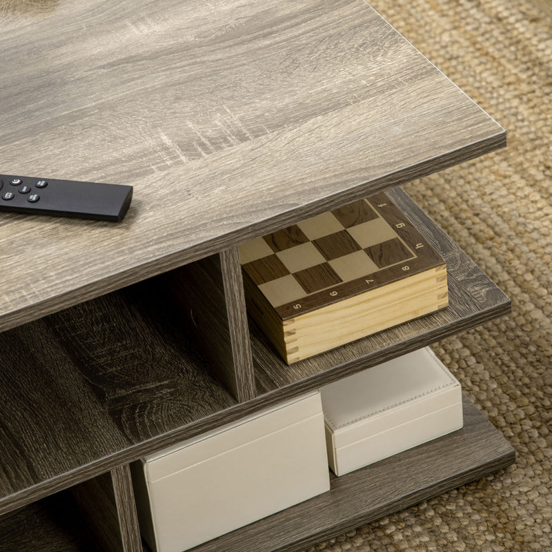 HOMCOM Square Modern 2-Tier Coffee Table with Multiple Storage Shelves Grey