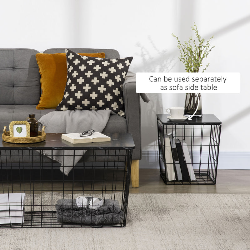 HOMCOM Side Table Set of 2, Modern Coffee End Bedside Storage Tables Black