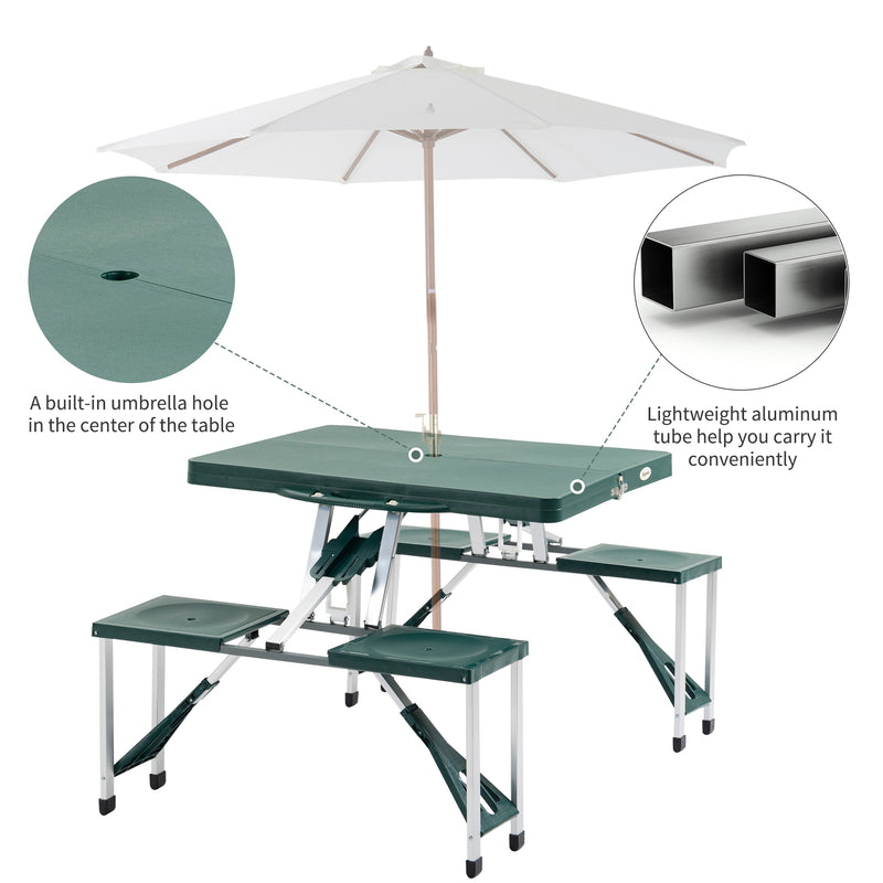 Outsunny Picnic Table Chair Set 4 Seat Aluminium PP W/ 2.7cm Umbrella Hole