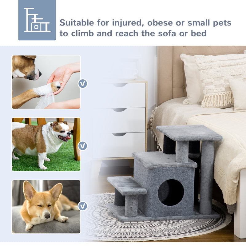 PawHut Dog Steps For Bed 4 Step Pet Stairs Cat House With Detachable Cover