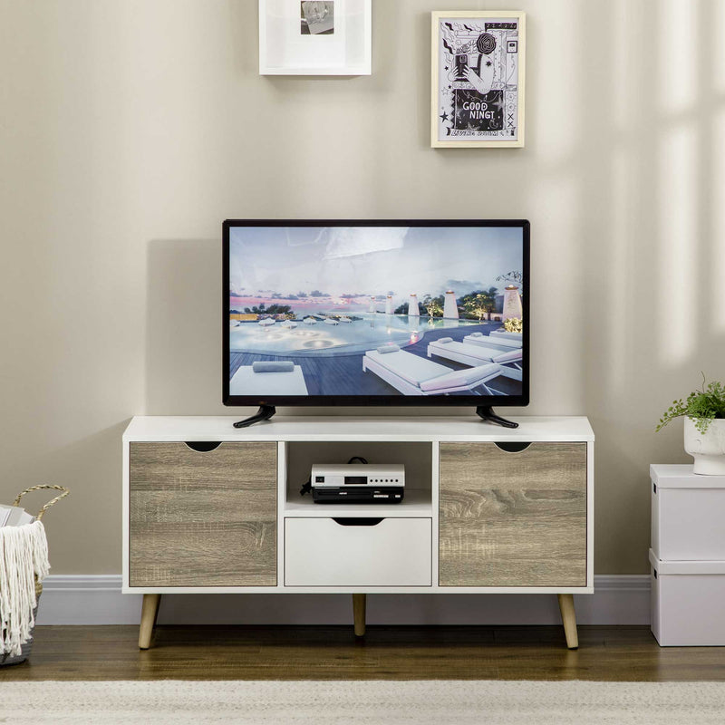 HOMCOM TV Cabinet Entertainment Centre w/ Storage Cabinet and Drawer, Grey
