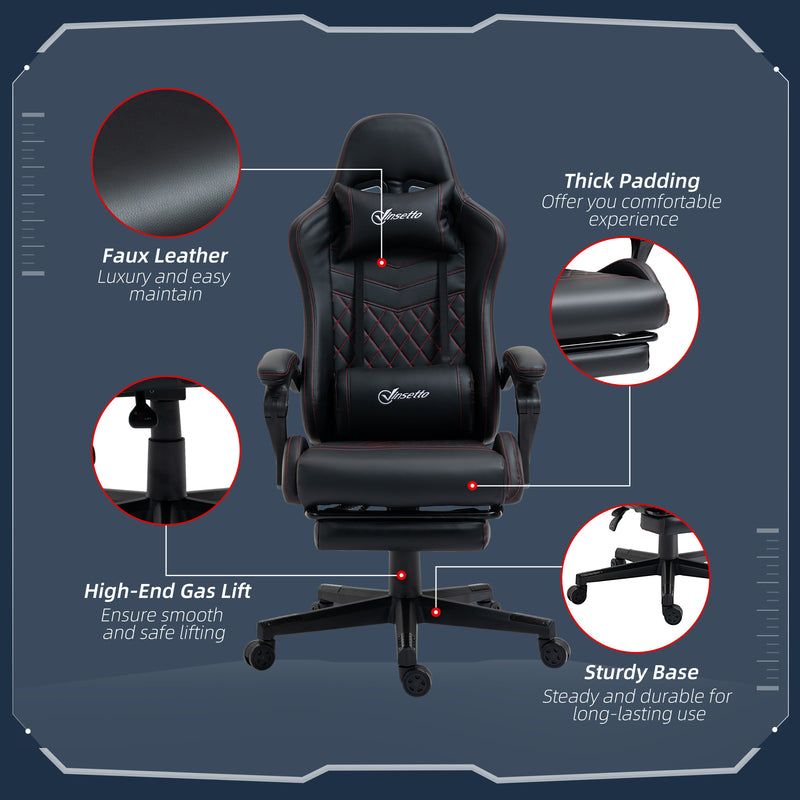 Vinsetto Racing Gaming Chair Faux Leather Gamer Recliner Home Office, Black