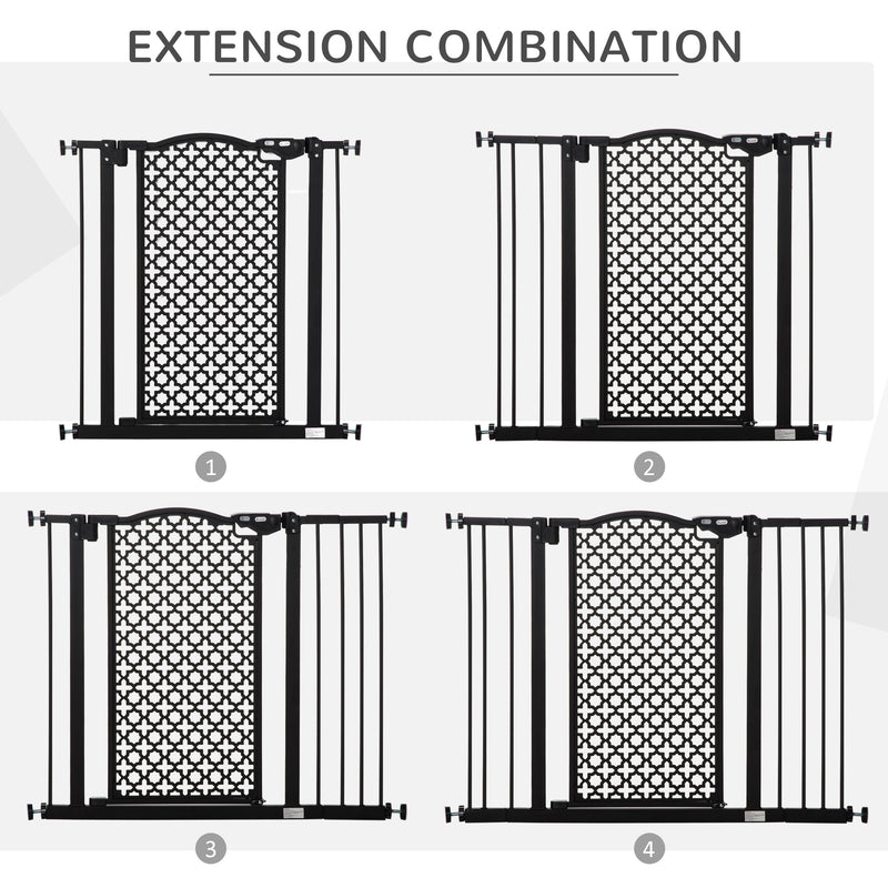 PawHut 74-105cm Pet Safety Gate, Pressure Fit Stair with Double Locking - Black