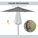 Outsunny 2.7m Patio LED Umbrella with Push Button Tilt/Crank 8 Ribs Grey