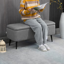HOMCOM Storage Ottoman Bench, Linen Fabric Footstool with Steel Legs Grey