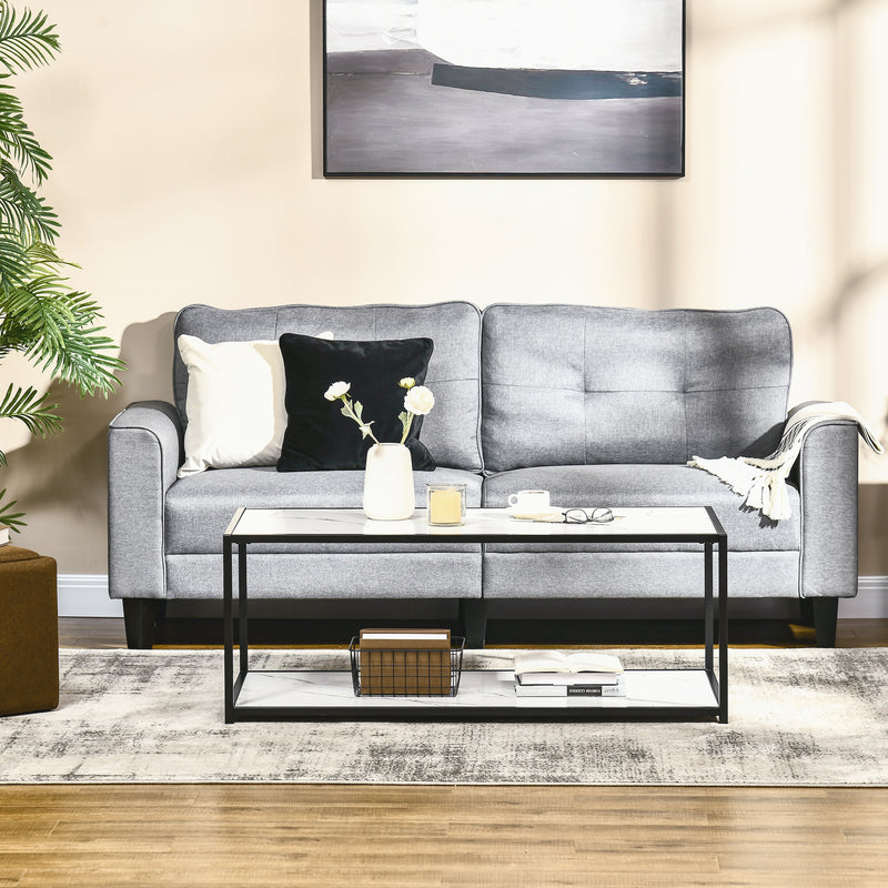 HOMCOM Coffee Table Cocktail Table w/ Faux Marble Top and Steel Frame, White