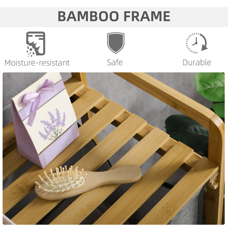 HOMCOM Bamboo Laundry Basket with Shelf Pull-out Bags for Bedroom Laundry Room