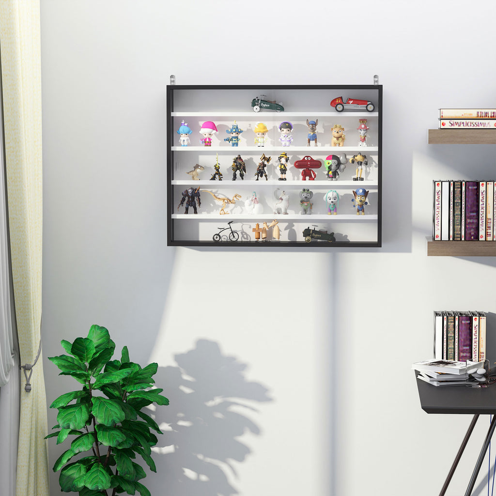 HOMCOM 5-Tier Wall Display Shelf Unit Cabinet w/ Shelves Glass Doors B