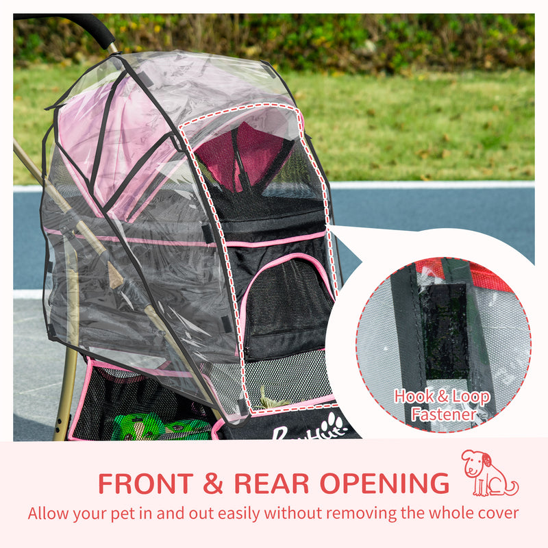 PawHut Detachable Pet Stroller with Rain Cover for Small and Tiny Dogs, Pink