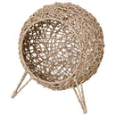 PawHut Wicker Cat House, Ball-Shaped Rattan Raised Cat Bed - Natural Wood Finish