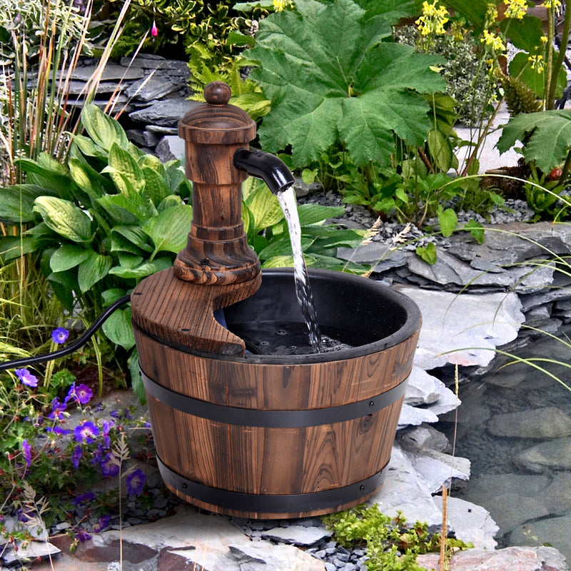 Outsunny Garden Barrel Water Fountain Patio Wood Electric Water Feature w/ Pump