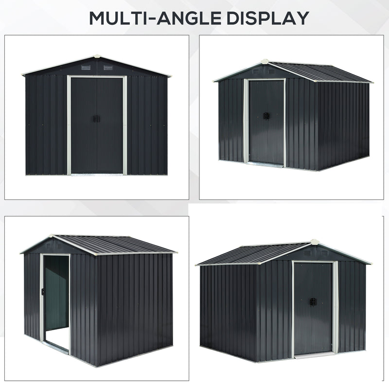 Outsunny 7.7 x 5.7ft Garden Storage Shed with Double Sliding Door Outdoor Grey