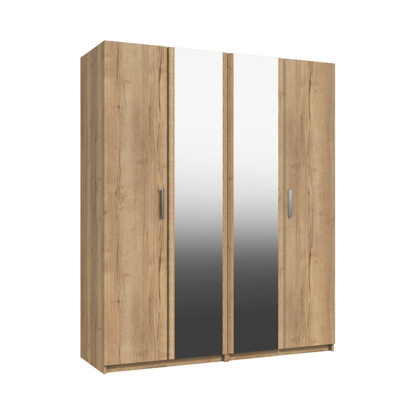 Buckingham Ready Assembled Wardrobe with 4 Doors & 2 Mirrors - Natural Rustic Oak