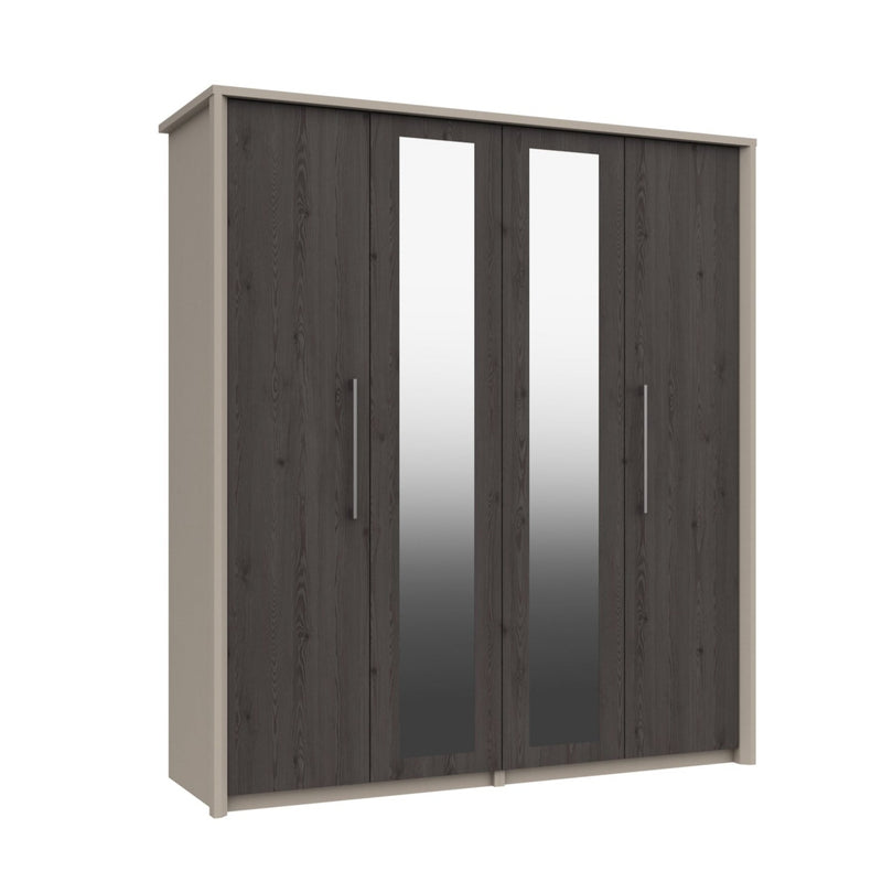 Miley Ready Assembled Wardrobe with 4 Doors & 2 Mirrors - Anthracite Larch