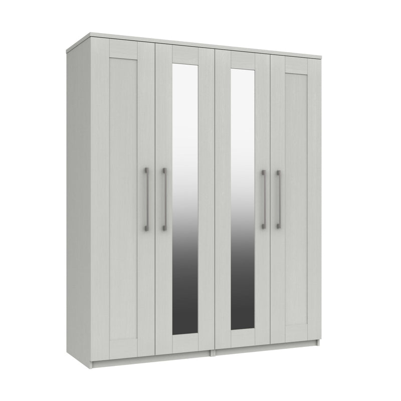 Chester Ready Assembled Wardrobe with 4 Doors & 2 Mirrors - White